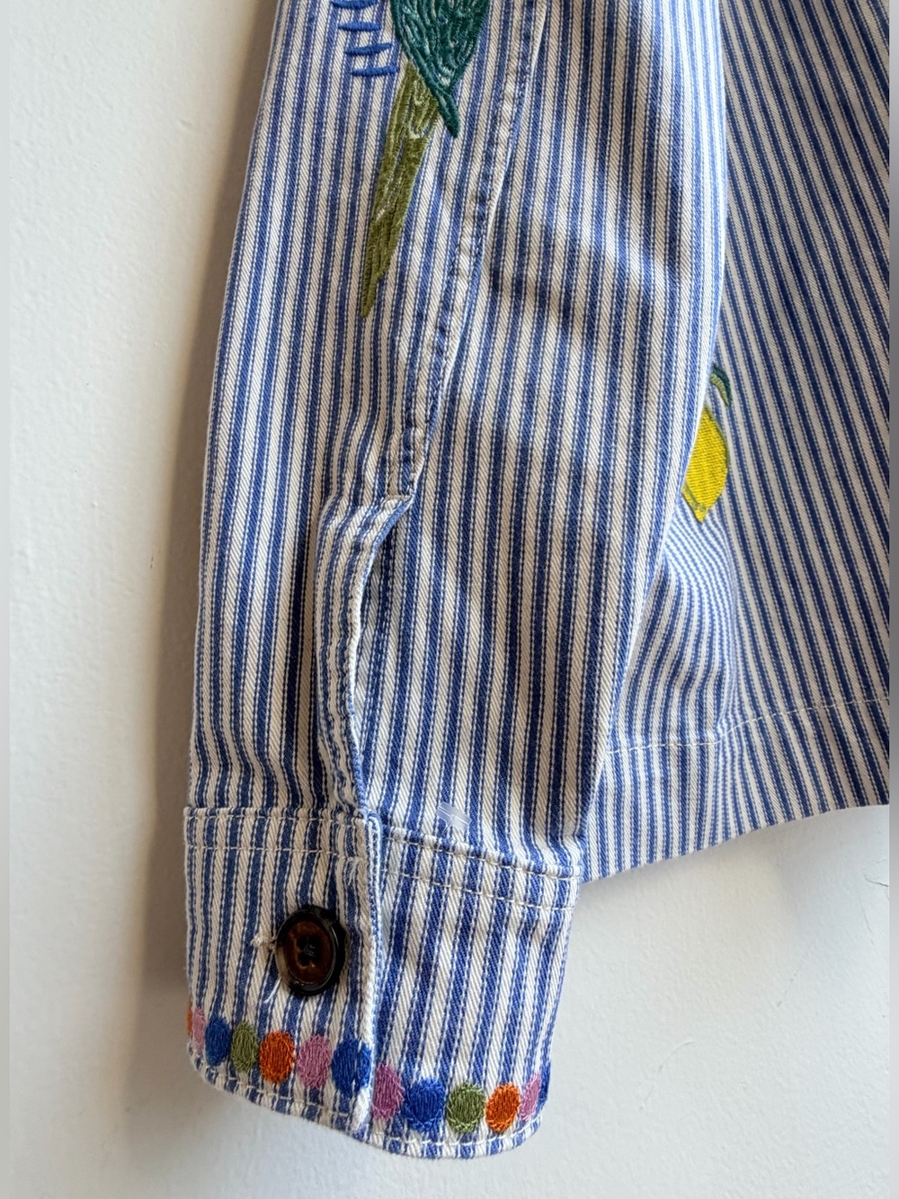 Boden Embroidered Utility Jacket Blue White Striped Tropical Women’s Size 10 - Picture 10 of 13